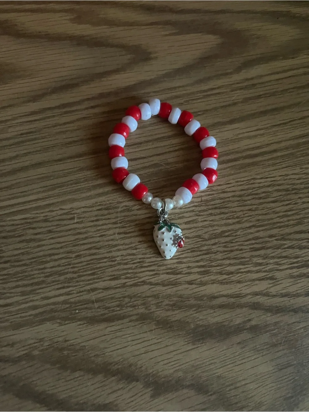 Strawberry Charm Bracelet with Red and White Pony Beads